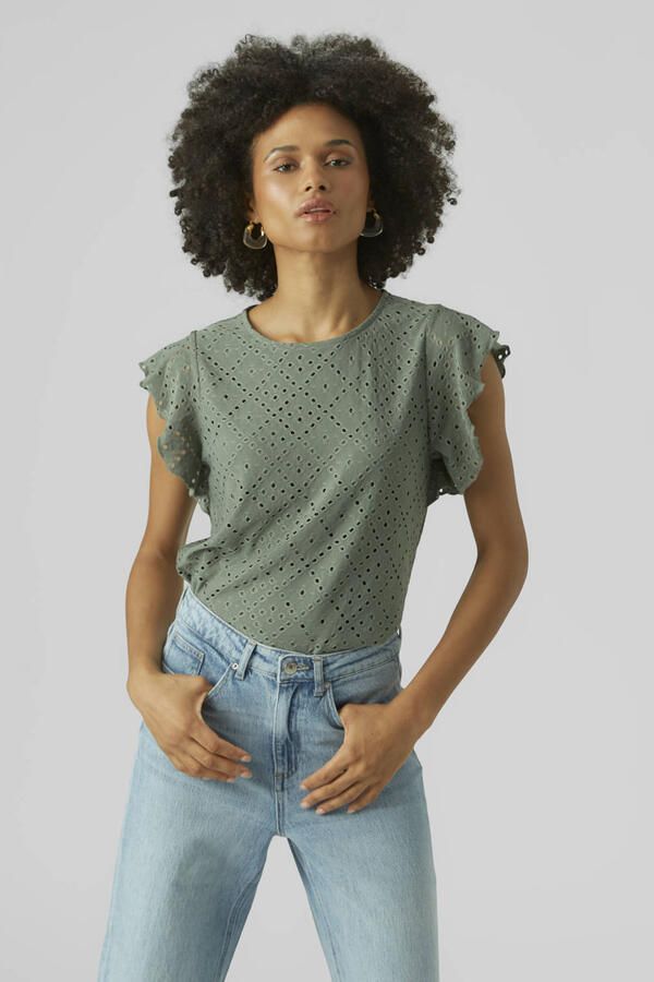 Vero Moda Regular fit T-shirt met ajourpatroon model 'TASSA' - Foto 2