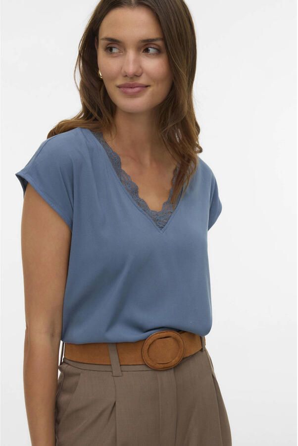 Vero Moda Regular fit T-shirt met kanten kraag model 'BELLA'