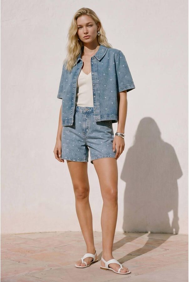 VERO MODA top met hartjes medium blue denim - Foto 2