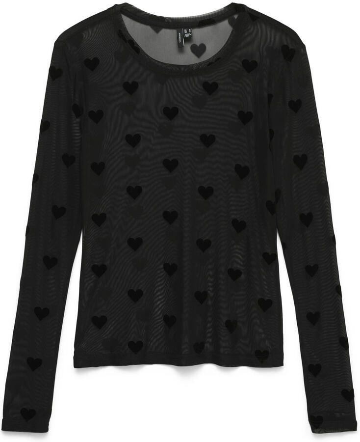 Vero Moda Slim Fit shirt met lange mouwen met ronde hals model 'LOVA'