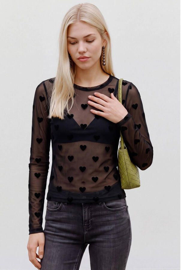 Vero Moda Slim Fit shirt met lange mouwen met ronde hals model 'LOVA'