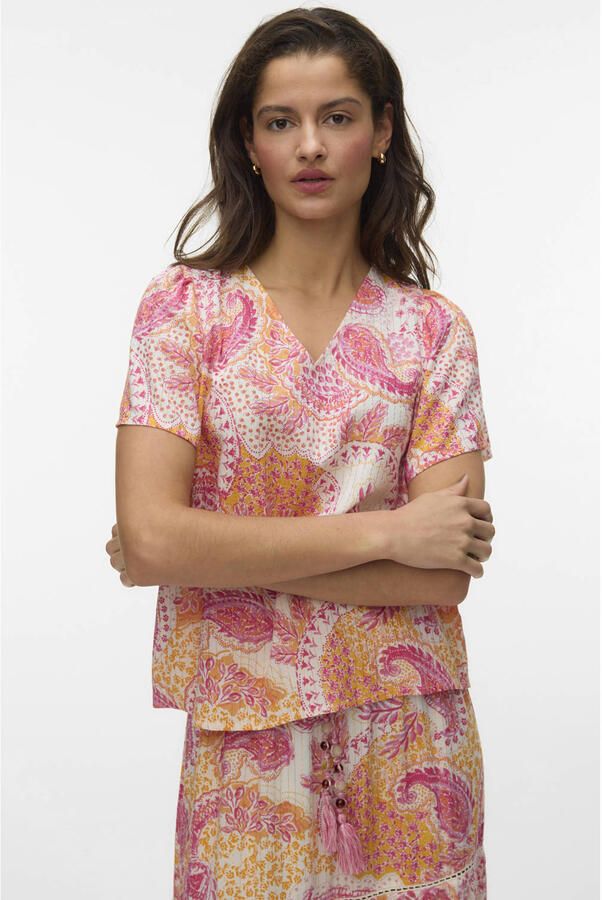 VERO MODA top met paisley print roze