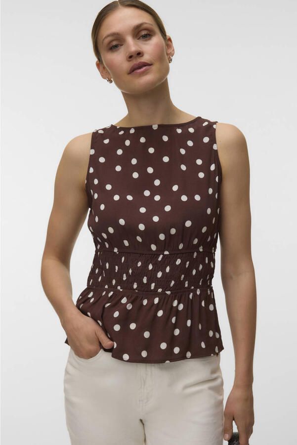 VERO MODA top met stippen donkerbruin