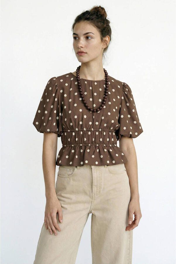 VERO MODA top met stippen donkerbruin