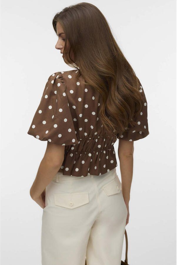 VERO MODA top met stippen donkerbruin - Foto 3