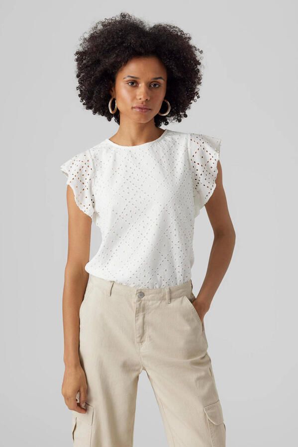 Vero Moda Regular fit T-shirt met ajourpatroon model 'TASSA'
