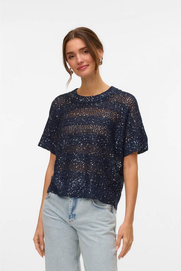 VERO MODA trui donkerblauw fijn gebreid - Foto 2