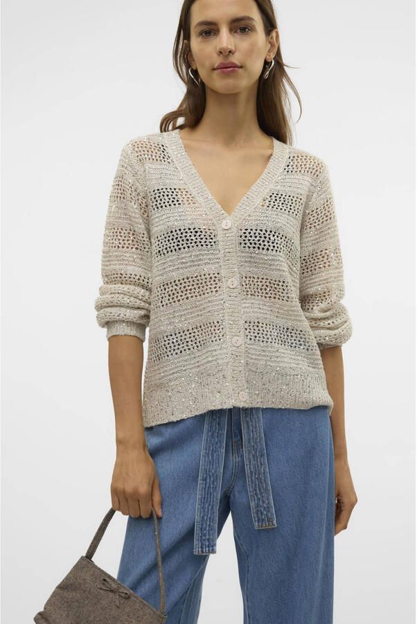 VERO MODA vest ecru fijn gebreid