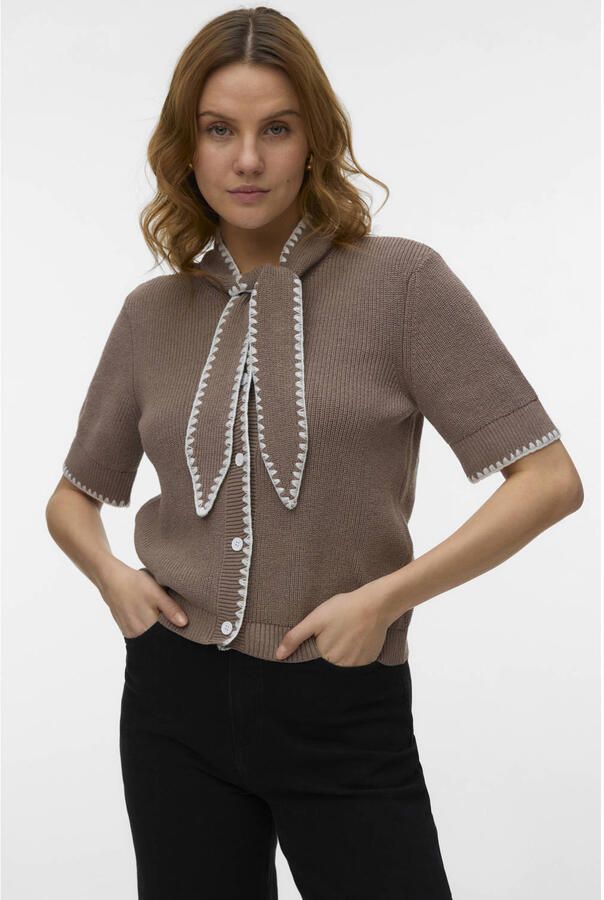 VERO MODA vest taupe gebreid
