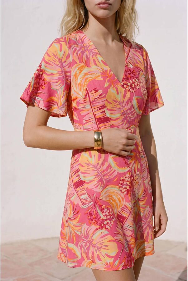 VERO MODA viscose mini jurk met print roze