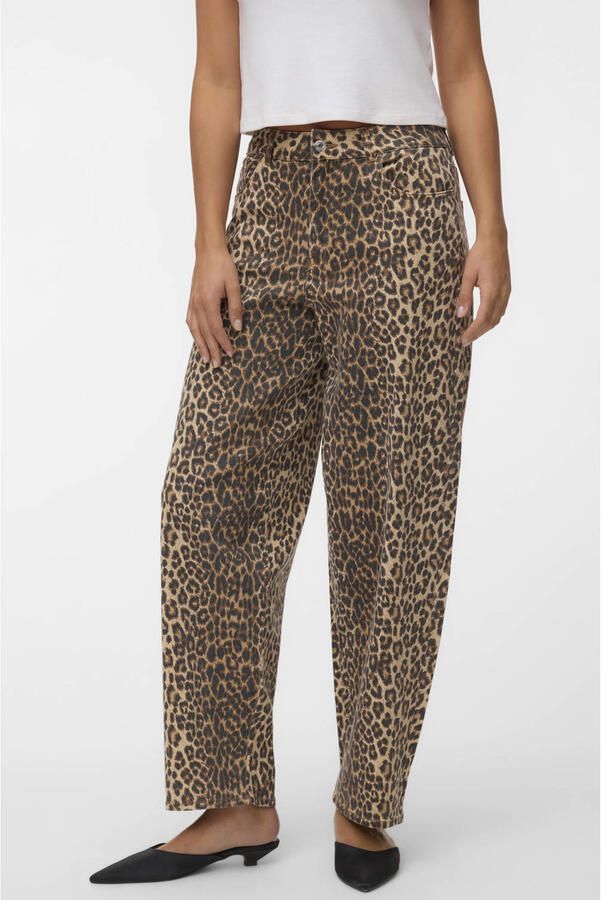 VERO MODA VMBILLIE high waist barrel jeans met panterprint bruin