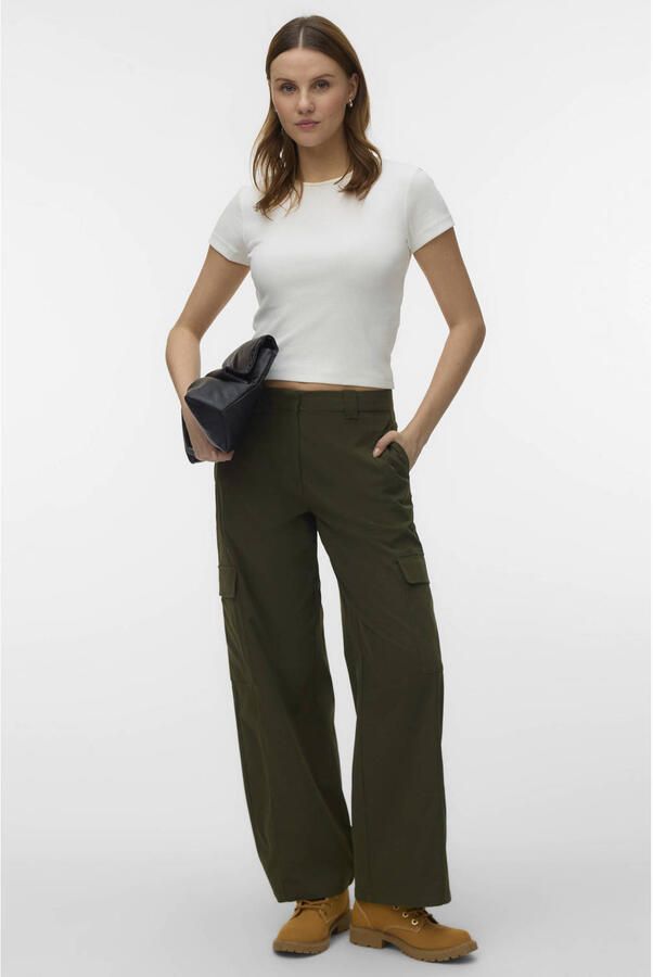 VERO MODA wide leg cargobroek donkergroen