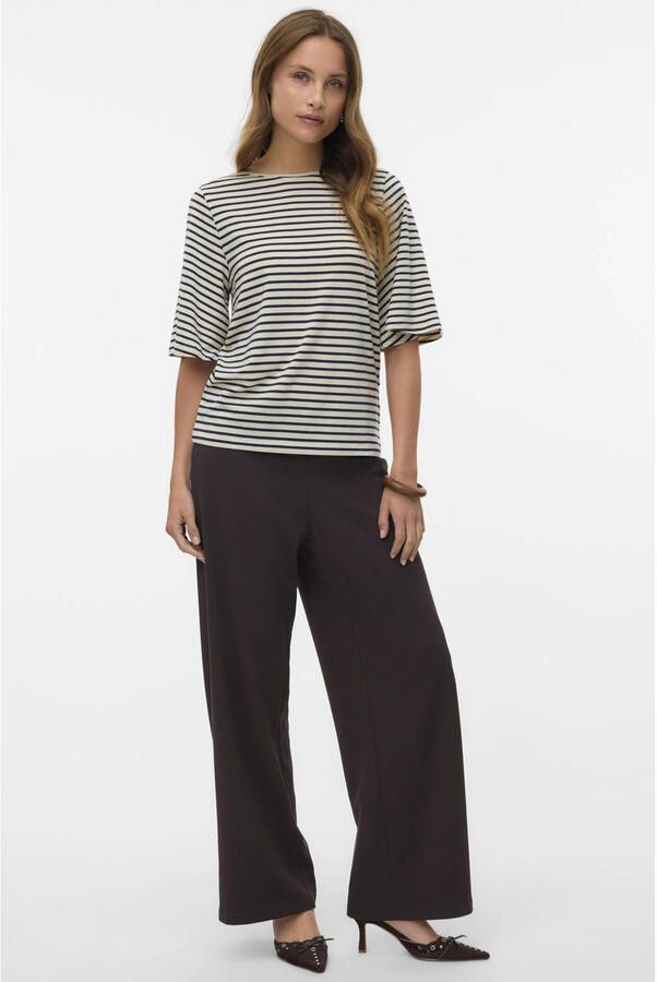 VERO MODA wide leg casual broek bruin