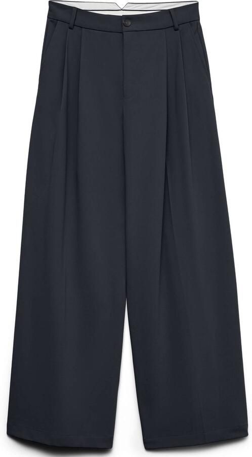 VERO MODA wide leg casual broek met plooien donkerblauw