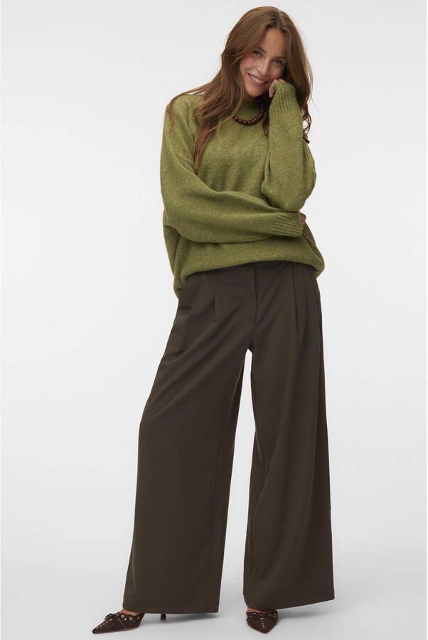 VERO MODA wide leg casual broek met plooien groen