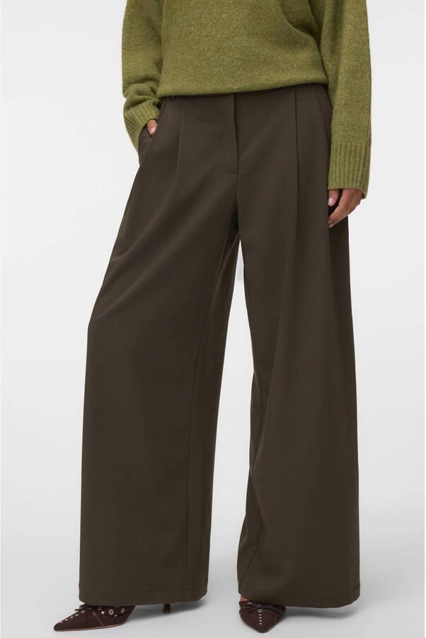 VERO MODA wide leg casual broek met plooien groen - Foto 3