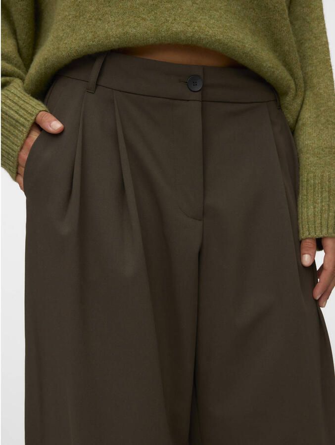 VERO MODA wide leg casual broek met plooien groen - Foto 2