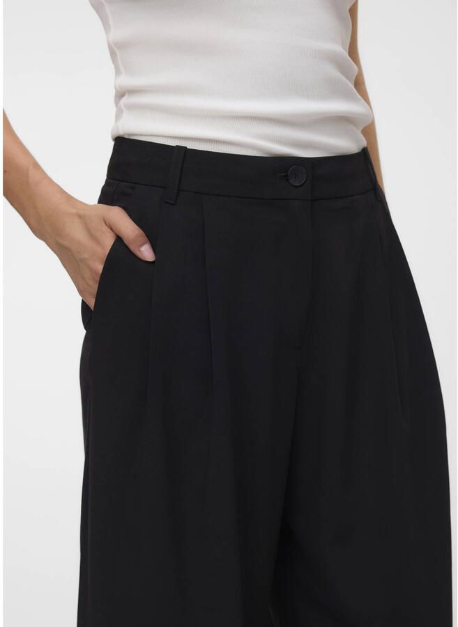 VERO MODA wide leg casual broek met plooien zwart