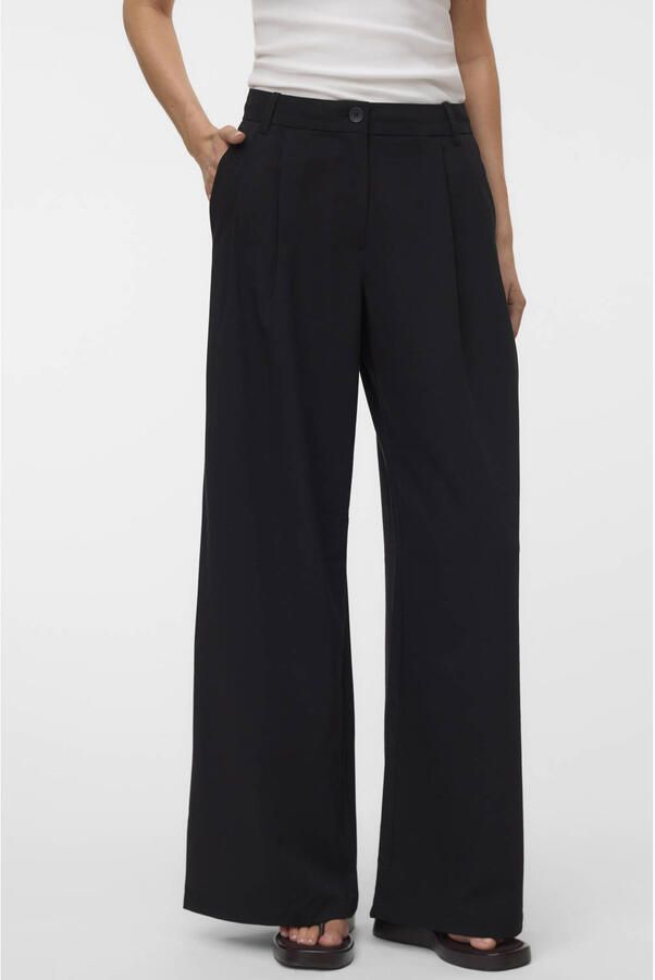 VERO MODA wide leg casual broek met plooien zwart - Foto 2