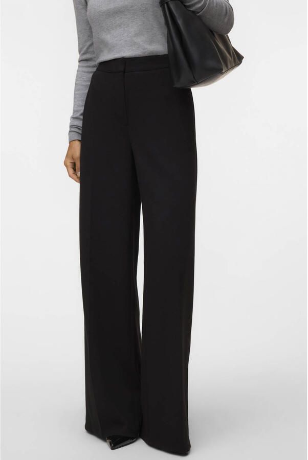 VERO MODA wide leg casual broek zwart