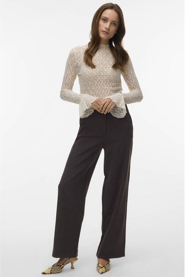 VERO MODA wide leg high waist casual broek donkerbruin