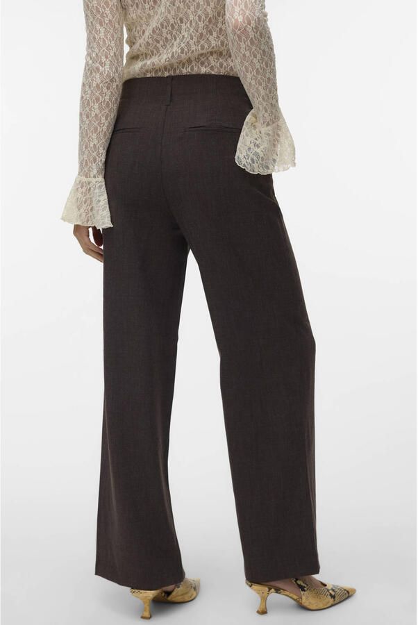 VERO MODA wide leg high waist casual broek donkerbruin - Foto 3