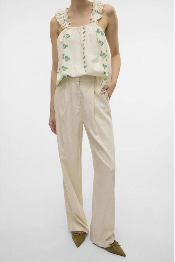 VERO MODA wide leg high waist casual broek ecru