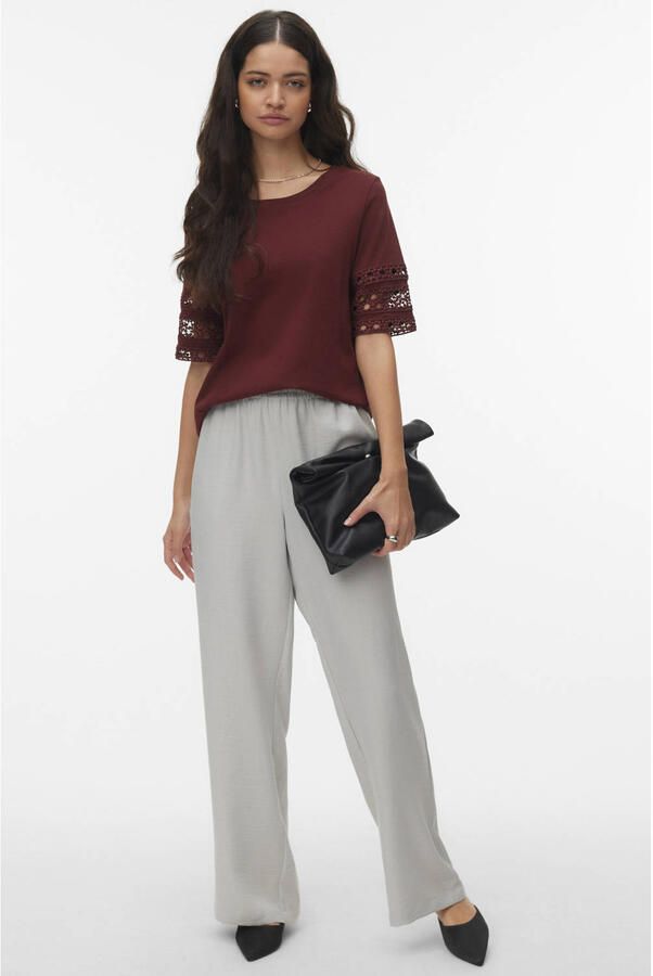 VERO MODA wide leg high waist casual broek grijsblauw