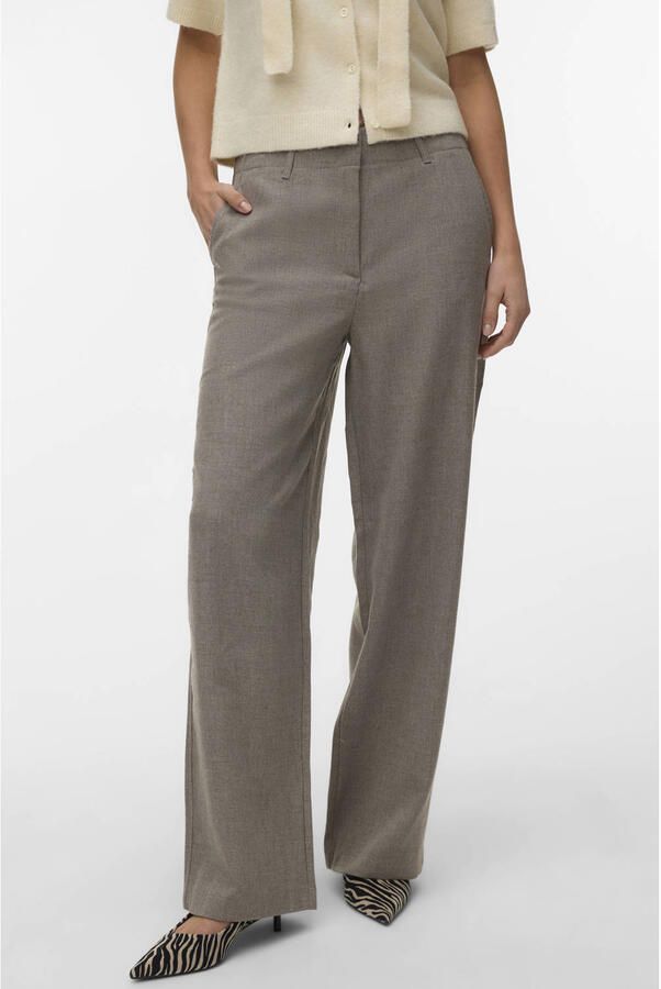 VERO MODA wide leg high waist casual broek grijsbruin