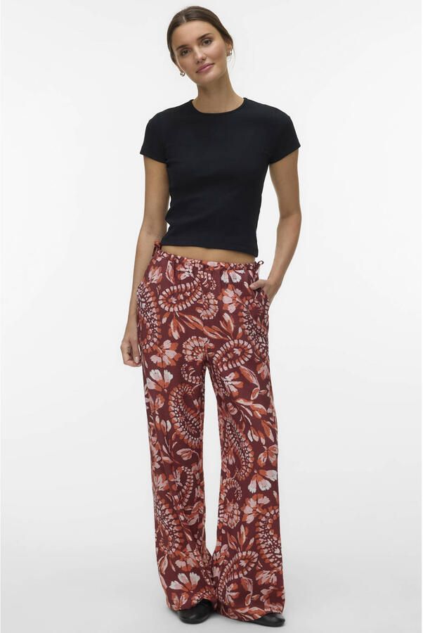 VERO MODA wide leg high waist casual broek met paisley print donkerrood