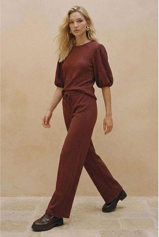 VERO MODA wide leg high waist casual broek roodbruin - Foto 2