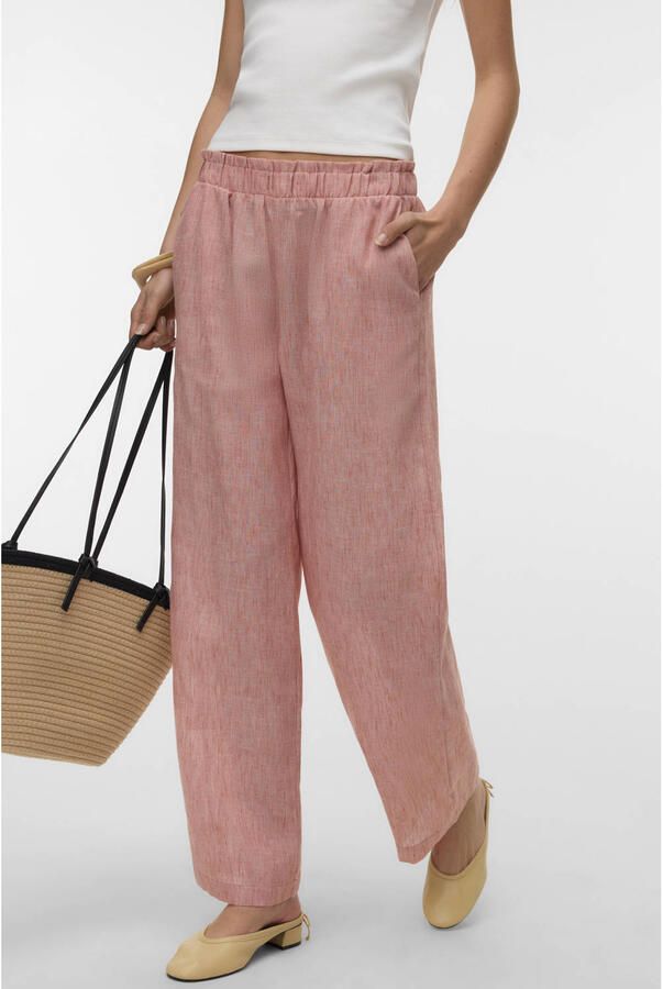VERO MODA wide leg high waist casual broek terra
