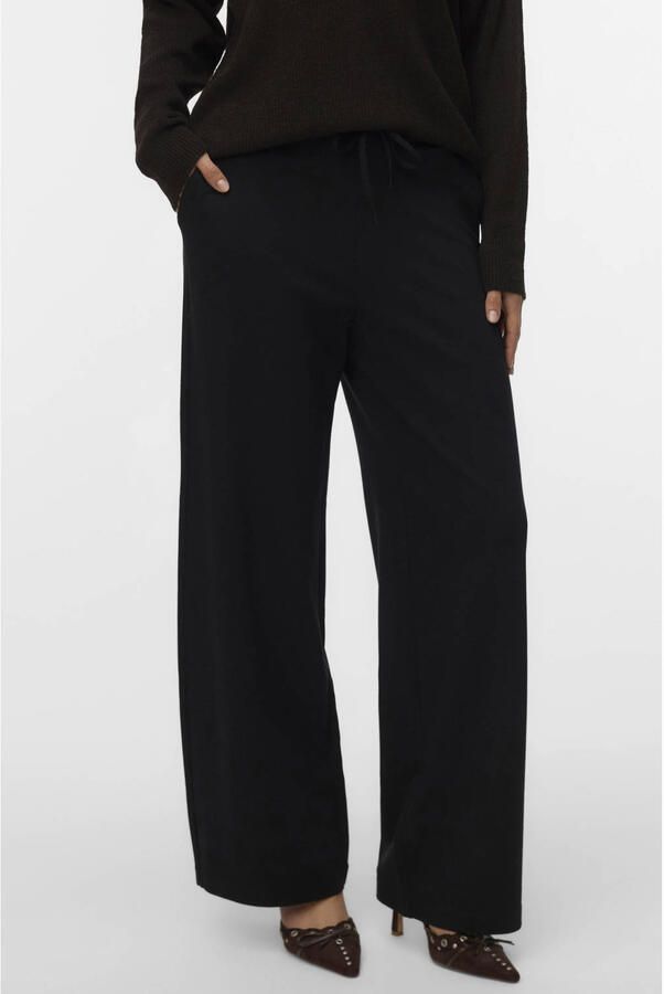 VERO MODA wide leg high waist casual broek zwart