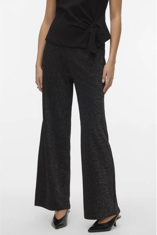 VERO MODA wide leg high waist casual broek zwart met glitter