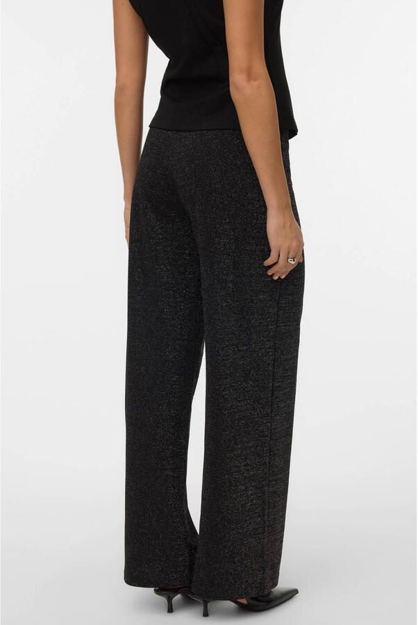VERO MODA wide leg high waist casual broek zwart met glitter - Foto 2