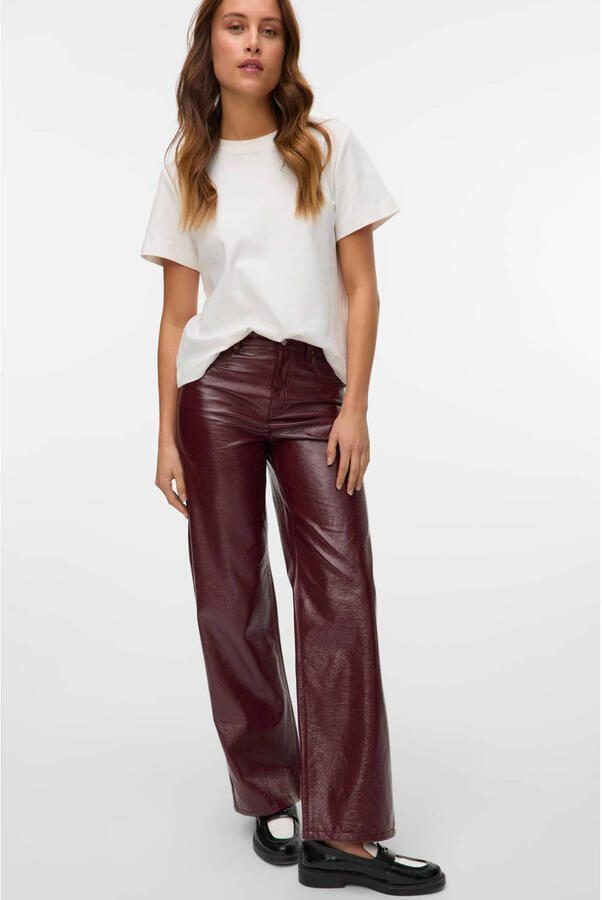 VERO MODA wide leg high waist coated broek donkerrood - Foto 2