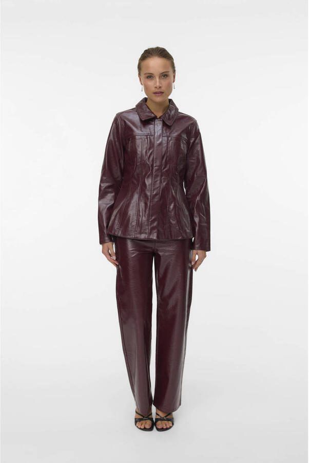 VERO MODA wide leg high waist coated broek donkerrood - Foto 3
