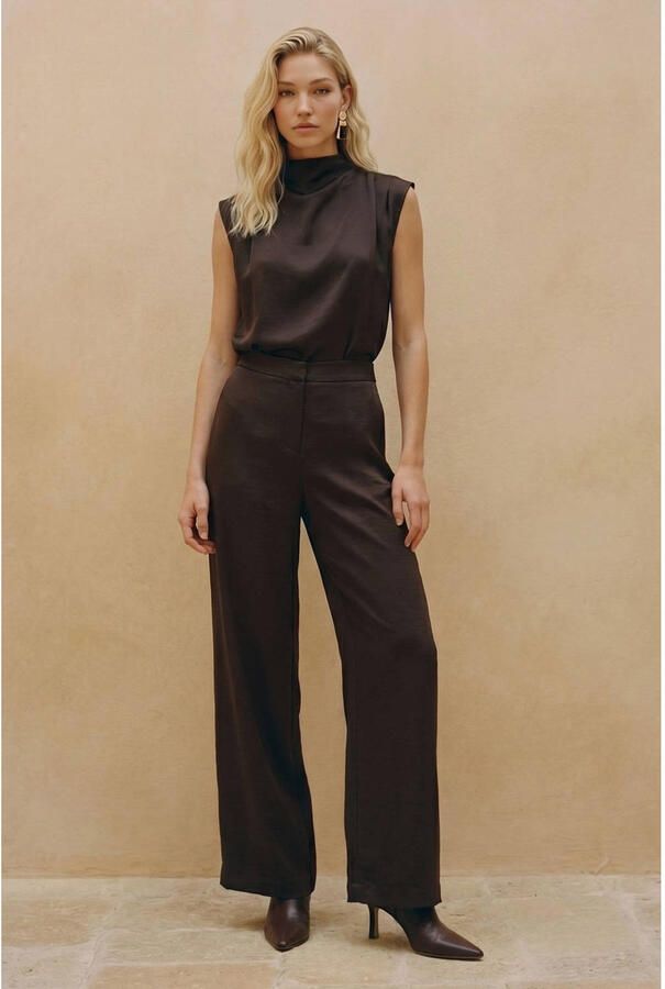 VERO MODA wide leg pantalon bruin
