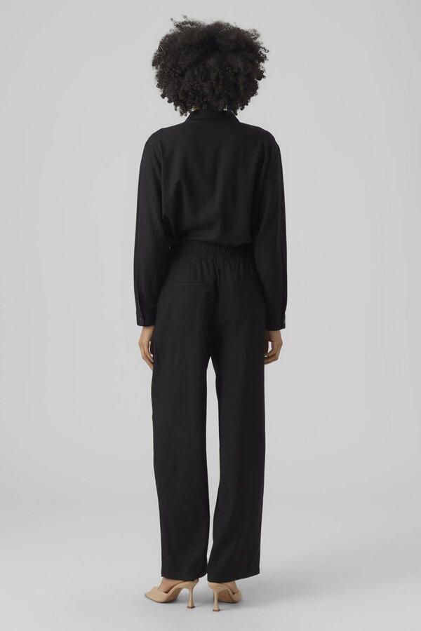 Vero Moda Broek van veen mix van viscose en linnen met wijde pijpen en elastische band