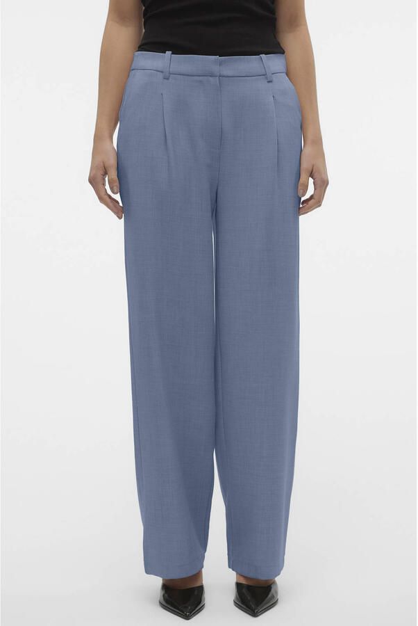 VERO MODA wide leg regular waist casual broek blauw