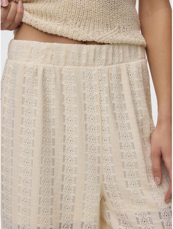 VERO MODA wide leg regular waist casual broek broderie ecru - Foto 2