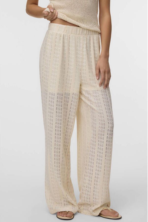 VERO MODA wide leg regular waist casual broek broderie ecru - Foto 3