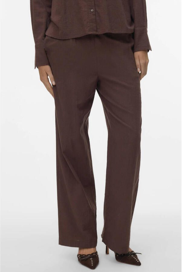 VERO MODA wide leg regular waist casual broek donkerbruin