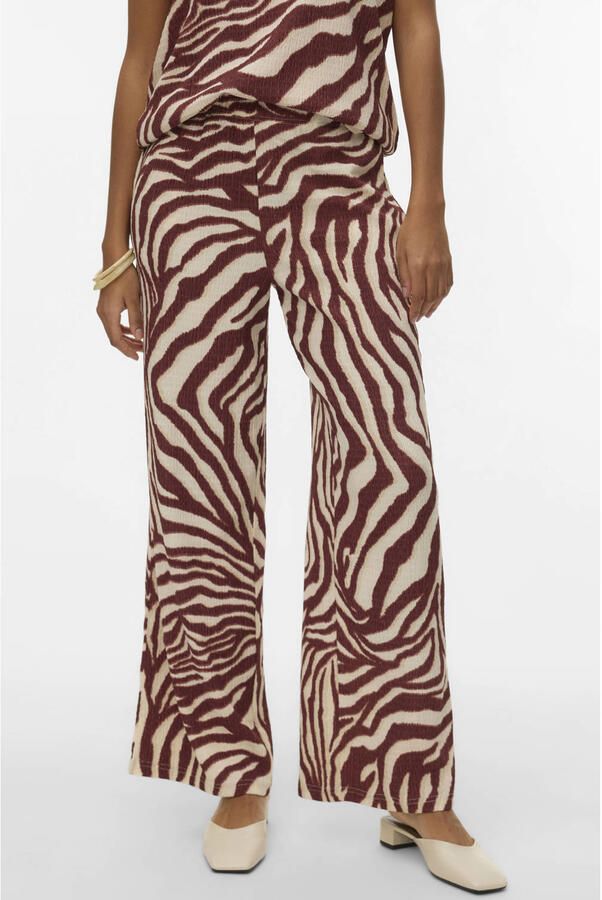 VERO MODA wide leg regular waist casual broek donkerrood
