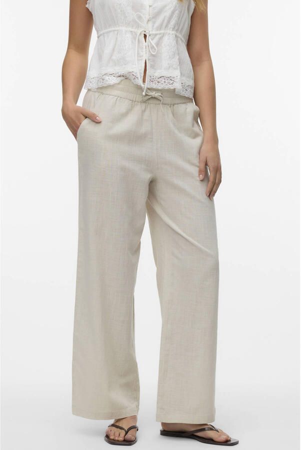 Vero Moda Wijde broek van mix van katoen en linnen model 'CAIA'
