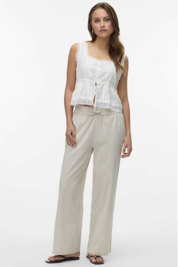 Vero Moda Wijde broek van mix van katoen en linnen model 'CAIA' - Foto 3