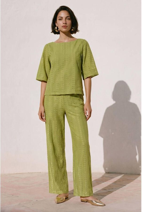 VERO MODA wide leg regular waist casual broek olijfgroen