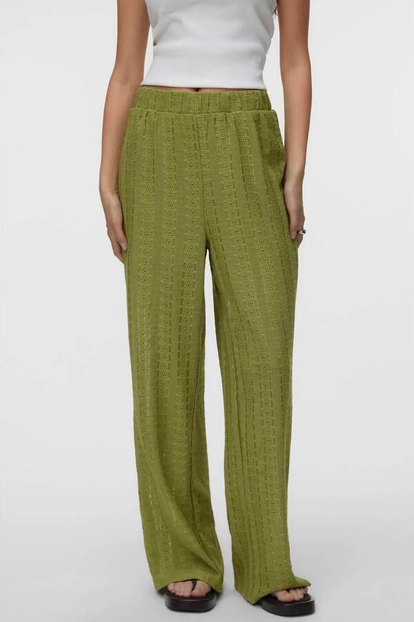 VERO MODA wide leg regular waist casual broek olijfgroen