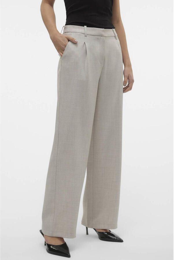 VERO MODA wide leg regular waist casual broek taupe