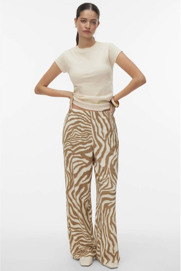 VERO MODA wide leg regular waist casual broek zand